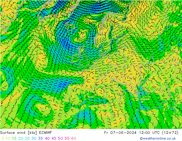 Vento 10 m ECMWF ven 07.06.2024 12 UTC