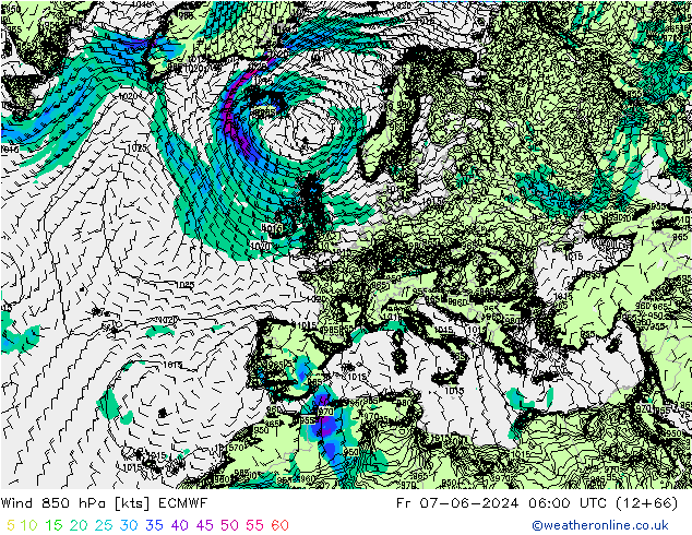 Wind 850 hPa ECMWF Fr 07.06.2024 06 UTC