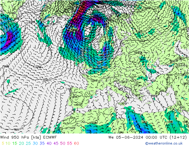 Wind 950 hPa ECMWF Mi 05.06.2024 00 UTC