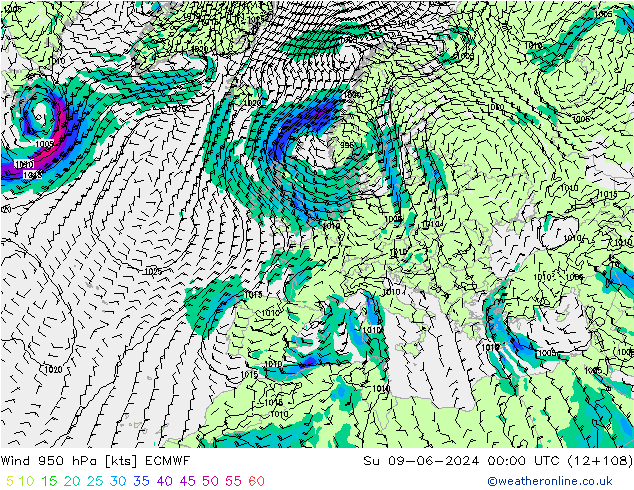Wind 950 hPa ECMWF So 09.06.2024 00 UTC