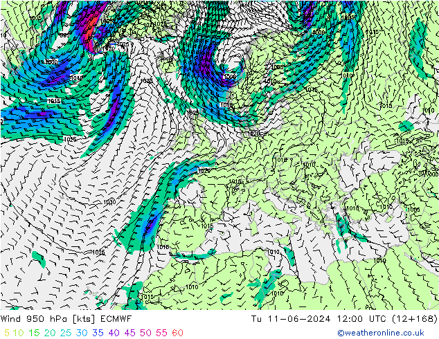 Viento 950 hPa ECMWF mar 11.06.2024 12 UTC