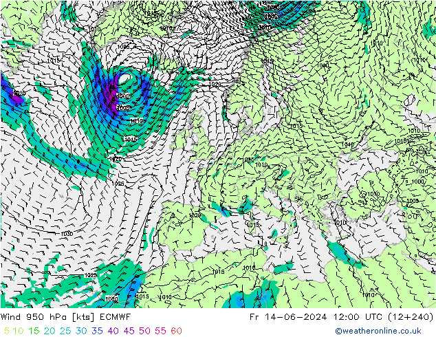 Wind 950 hPa ECMWF Fr 14.06.2024 12 UTC