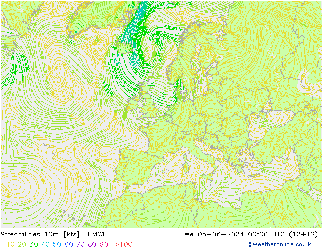 Linha de corrente 10m ECMWF Qua 05.06.2024 00 UTC