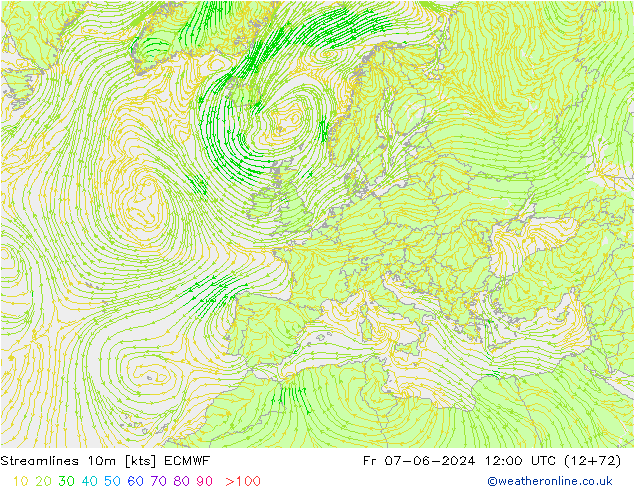 ветер 10m ECMWF пт 07.06.2024 12 UTC