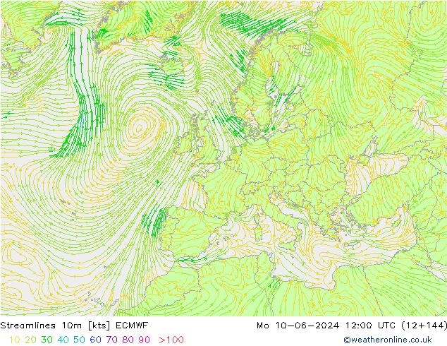 Streamlines 10m ECMWF Mo 10.06.2024 12 UTC
