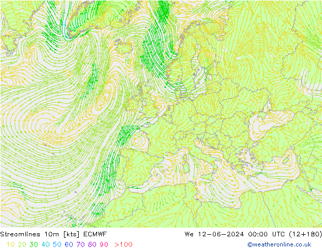 Streamlines 10m ECMWF St 12.06.2024 00 UTC