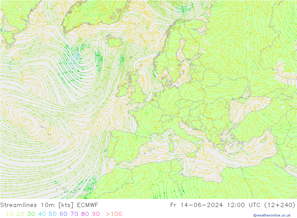 Stromlinien 10m ECMWF Fr 14.06.2024 12 UTC