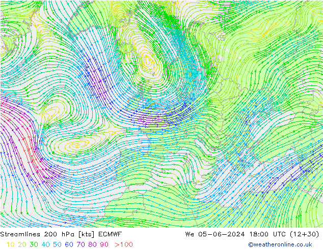 Stromlinien 200 hPa ECMWF Mi 05.06.2024 18 UTC