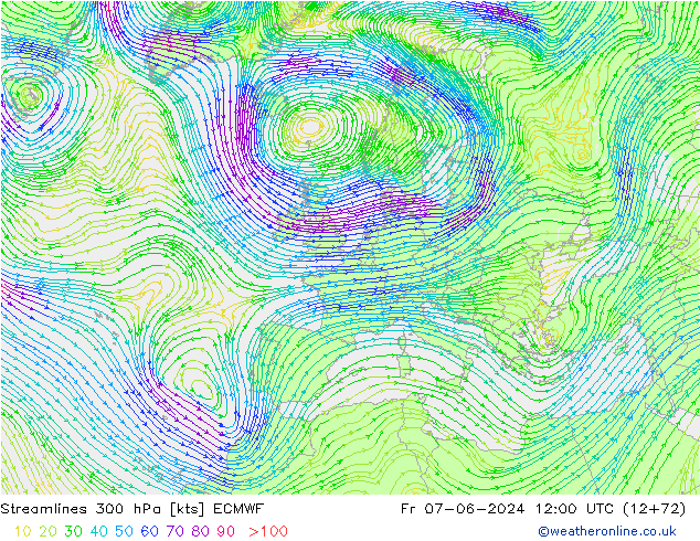 Streamlines 300 hPa ECMWF Pá 07.06.2024 12 UTC