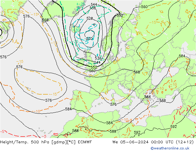 Z500/Rain (+SLP)/Z850 ECMWF St 05.06.2024 00 UTC