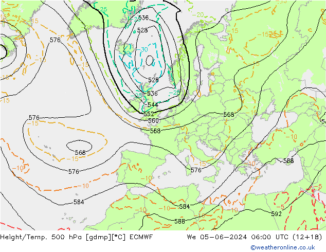 Yükseklik/Sıc. 500 hPa ECMWF Çar 05.06.2024 06 UTC