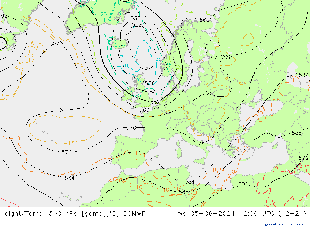 Z500/Rain (+SLP)/Z850 ECMWF We 05.06.2024 12 UTC