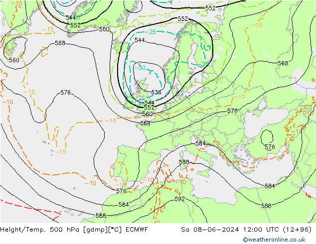 Z500/Rain (+SLP)/Z850 ECMWF  08.06.2024 12 UTC