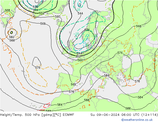 Z500/Rain (+SLP)/Z850 ECMWF dom 09.06.2024 06 UTC