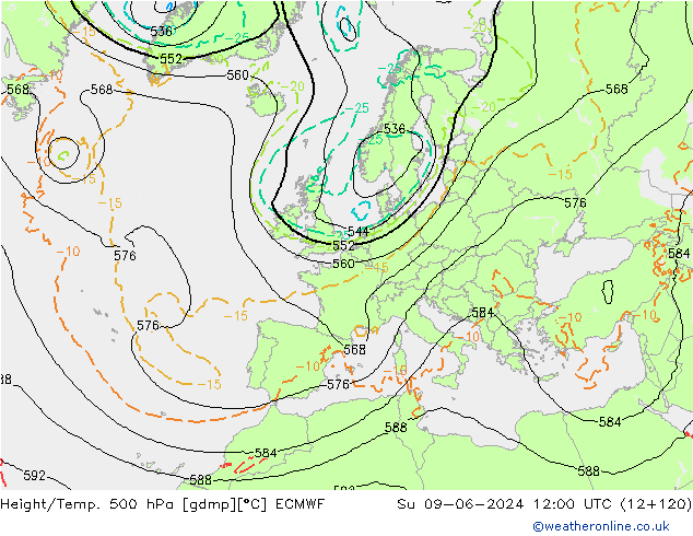 Z500/Rain (+SLP)/Z850 ECMWF dom 09.06.2024 12 UTC