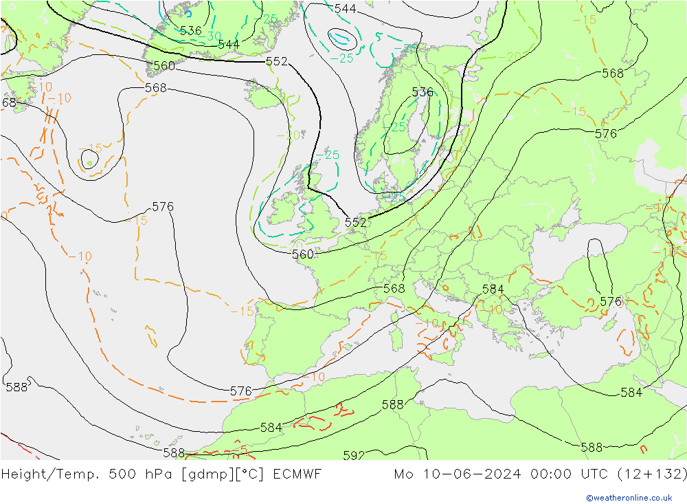 Height/Temp. 500 hPa ECMWF Po 10.06.2024 00 UTC