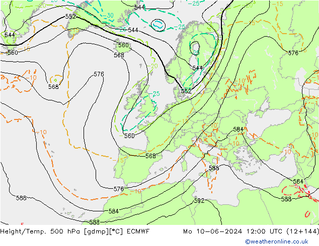 Z500/Rain (+SLP)/Z850 ECMWF lun 10.06.2024 12 UTC