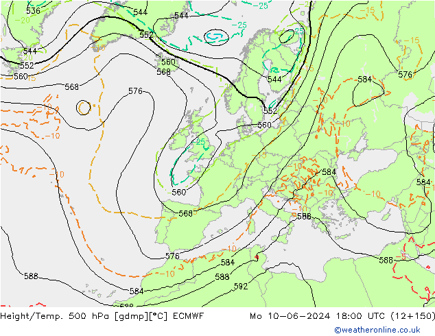 Yükseklik/Sıc. 500 hPa ECMWF Pzt 10.06.2024 18 UTC