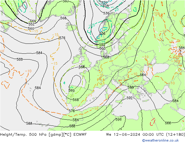 Z500/Rain (+SLP)/Z850 ECMWF Mi 12.06.2024 00 UTC