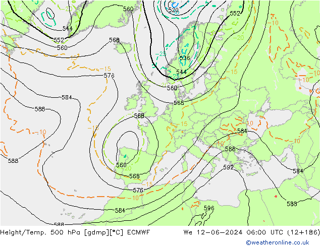 Height/Temp. 500 hPa ECMWF śro. 12.06.2024 06 UTC