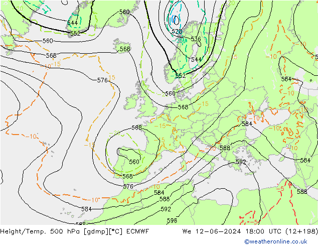 Z500/Yağmur (+YB)/Z850 ECMWF Çar 12.06.2024 18 UTC