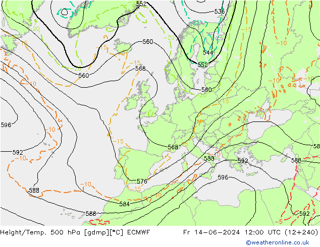 Hoogte/Temp. 500 hPa ECMWF vr 14.06.2024 12 UTC