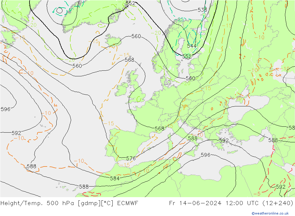 Height/Temp. 500 hPa ECMWF Fr 14.06.2024 12 UTC