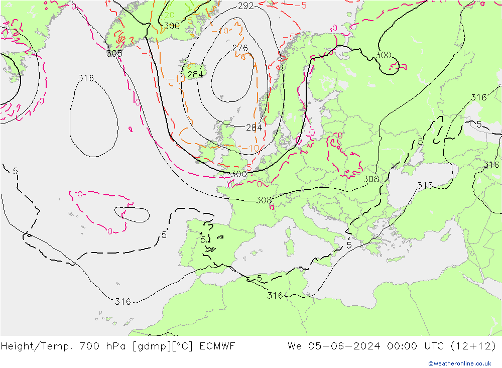 Hoogte/Temp. 700 hPa ECMWF wo 05.06.2024 00 UTC