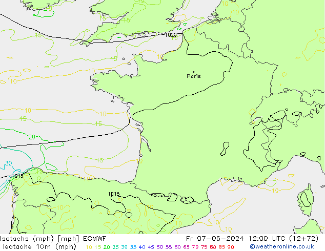 Isotachs (mph) ECMWF  07.06.2024 12 UTC