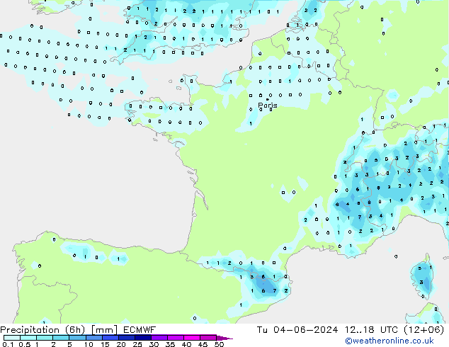 Z500/Rain (+SLP)/Z850 ECMWF wto. 04.06.2024 18 UTC