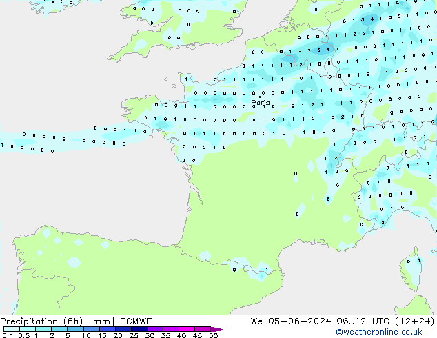 Z500/Yağmur (+YB)/Z850 ECMWF Çar 05.06.2024 12 UTC