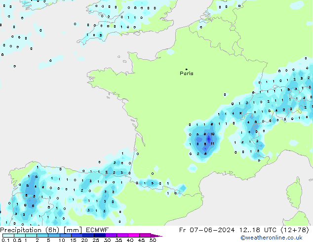 Précipitation (6h) ECMWF ven 07.06.2024 18 UTC