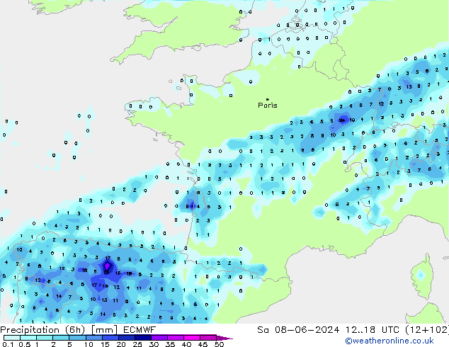 Z500/Regen(+SLP)/Z850 ECMWF za 08.06.2024 18 UTC