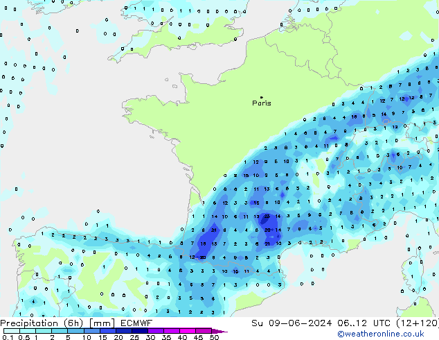 Z500/Rain (+SLP)/Z850 ECMWF nie. 09.06.2024 12 UTC