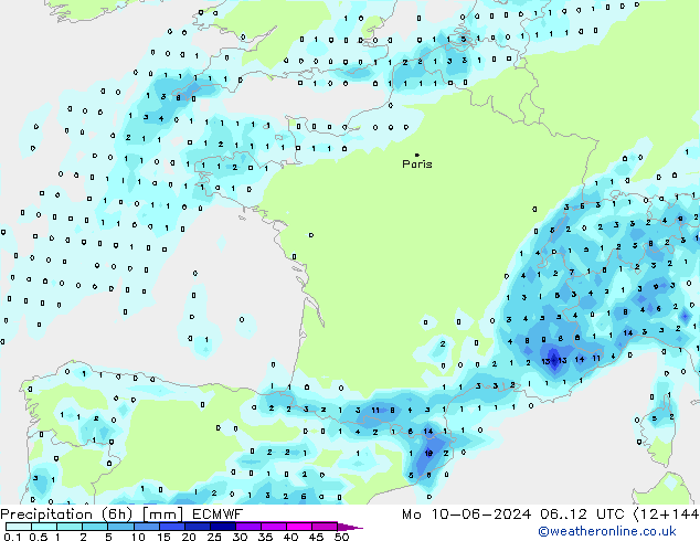 Z500/Rain (+SLP)/Z850 ECMWF pon. 10.06.2024 12 UTC