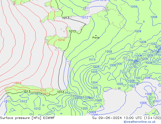 pression de l'air ECMWF dim 09.06.2024 12 UTC