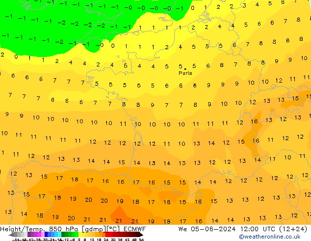 Z500/Yağmur (+YB)/Z850 ECMWF Çar 05.06.2024 12 UTC