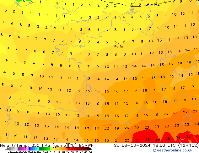 Height/Temp. 850 hPa ECMWF  08.06.2024 18 UTC