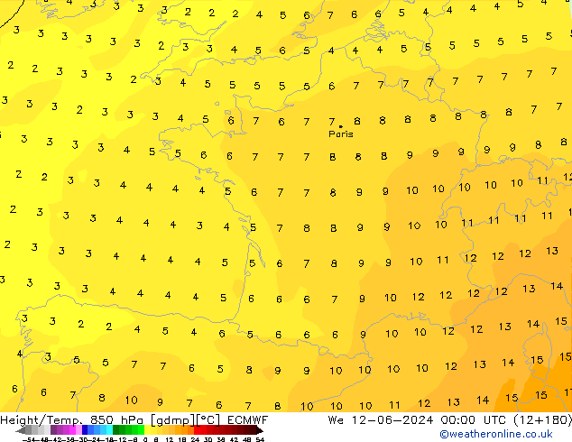 Z500/Rain (+SLP)/Z850 ECMWF mer 12.06.2024 00 UTC