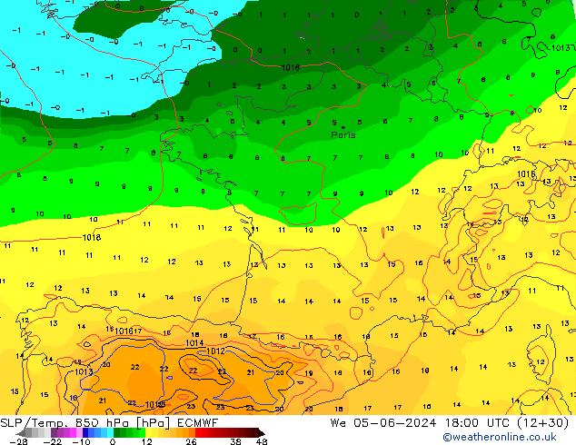 SLP/Temp. 850 hPa ECMWF mié 05.06.2024 18 UTC