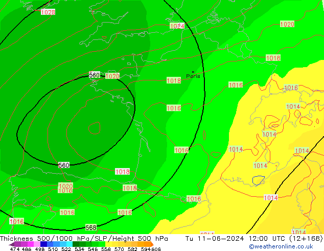 Schichtdicke 500-1000 hPa ECMWF Di 11.06.2024 12 UTC