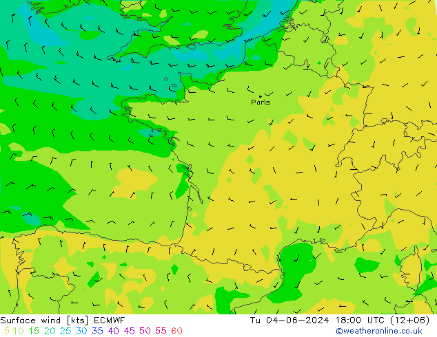 Bodenwind ECMWF Di 04.06.2024 18 UTC