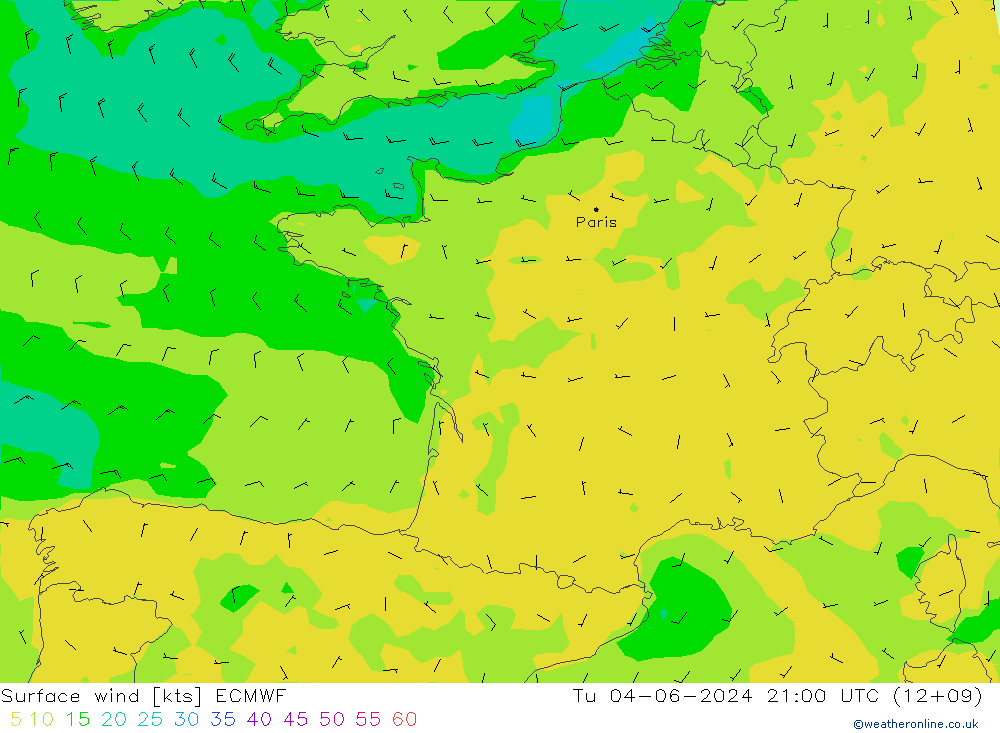Surface wind ECMWF Út 04.06.2024 21 UTC