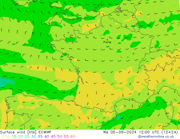 ветер 10 m ECMWF ср 05.06.2024 12 UTC