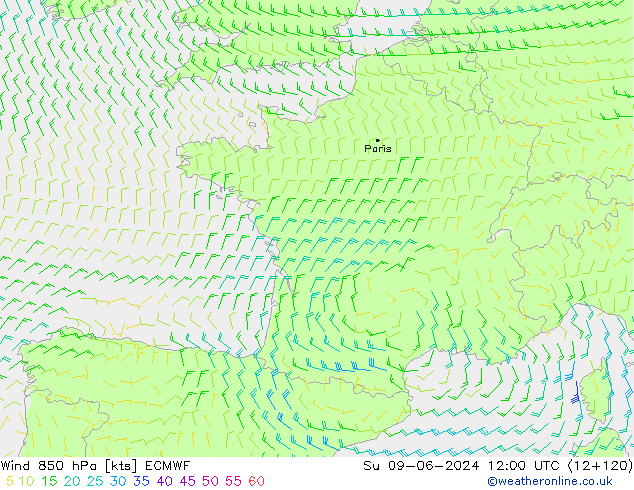 Wind 850 hPa ECMWF Su 09.06.2024 12 UTC