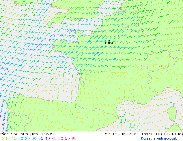 ветер 950 гПа ECMWF ср 12.06.2024 18 UTC