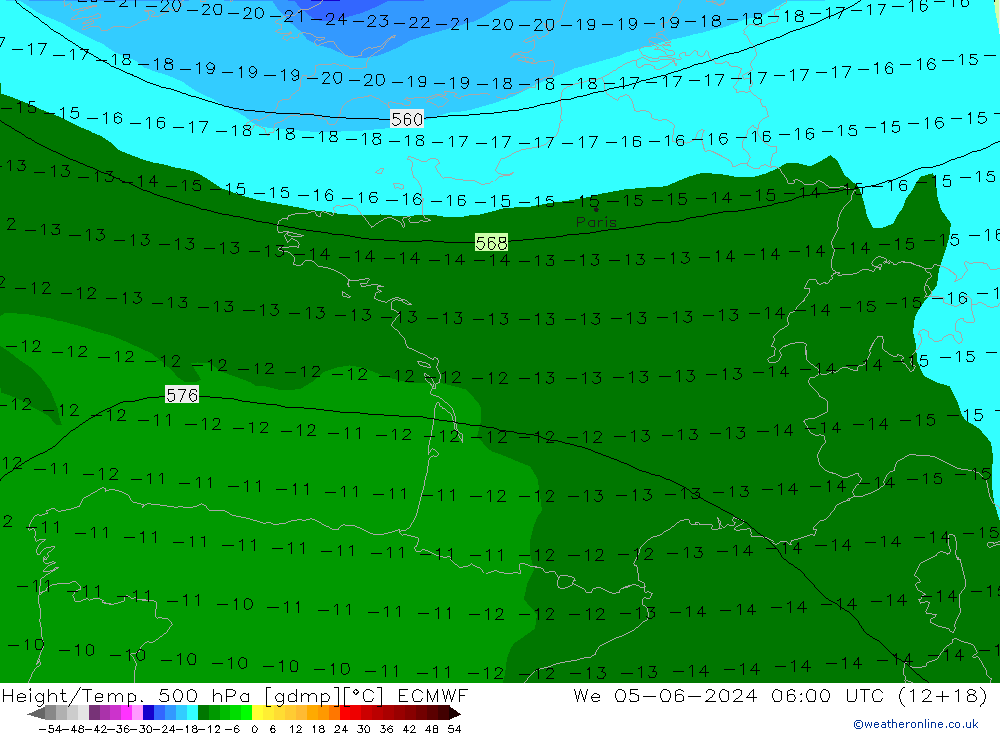 Z500/Rain (+SLP)/Z850 ECMWF We 05.06.2024 06 UTC