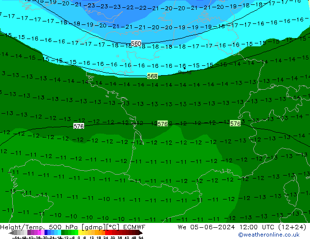 Z500/Rain (+SLP)/Z850 ECMWF  05.06.2024 12 UTC