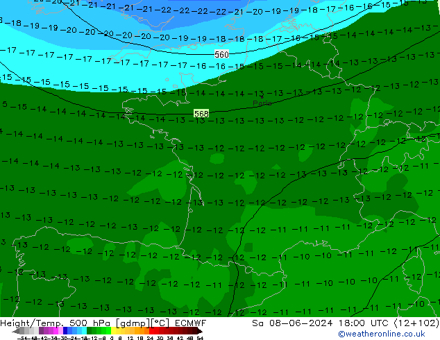 Z500/Regen(+SLP)/Z850 ECMWF za 08.06.2024 18 UTC