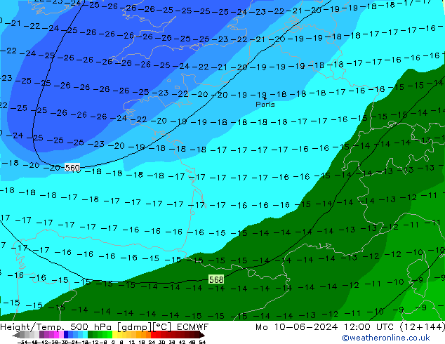 Z500/Rain (+SLP)/Z850 ECMWF pon. 10.06.2024 12 UTC